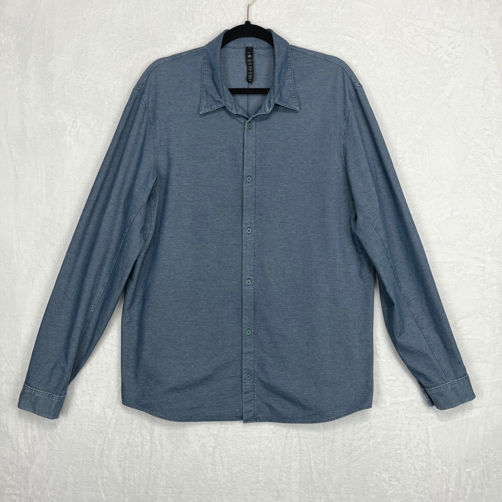 Lululemon‎ Commission Long Sleeve Shirt Mens XL River Blue Enzyme Dye Oxford